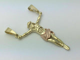 14k Two Tone Color Gold Solid Jesus Christ Religious Crucifix Charm Pendant 5.5g