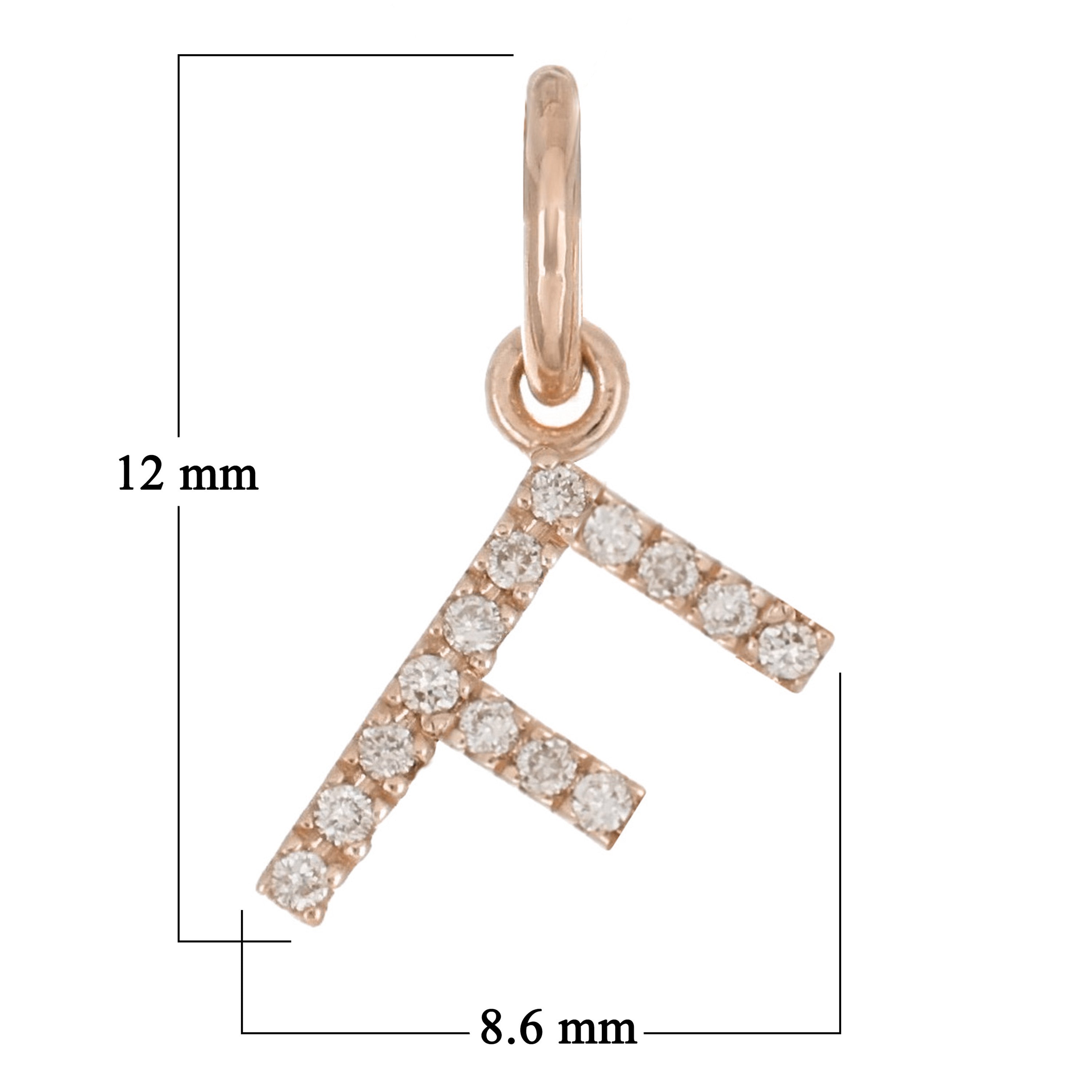 14k Rose Gold Diamond Initial Letter F Charm Pendant - Letter F,Rose