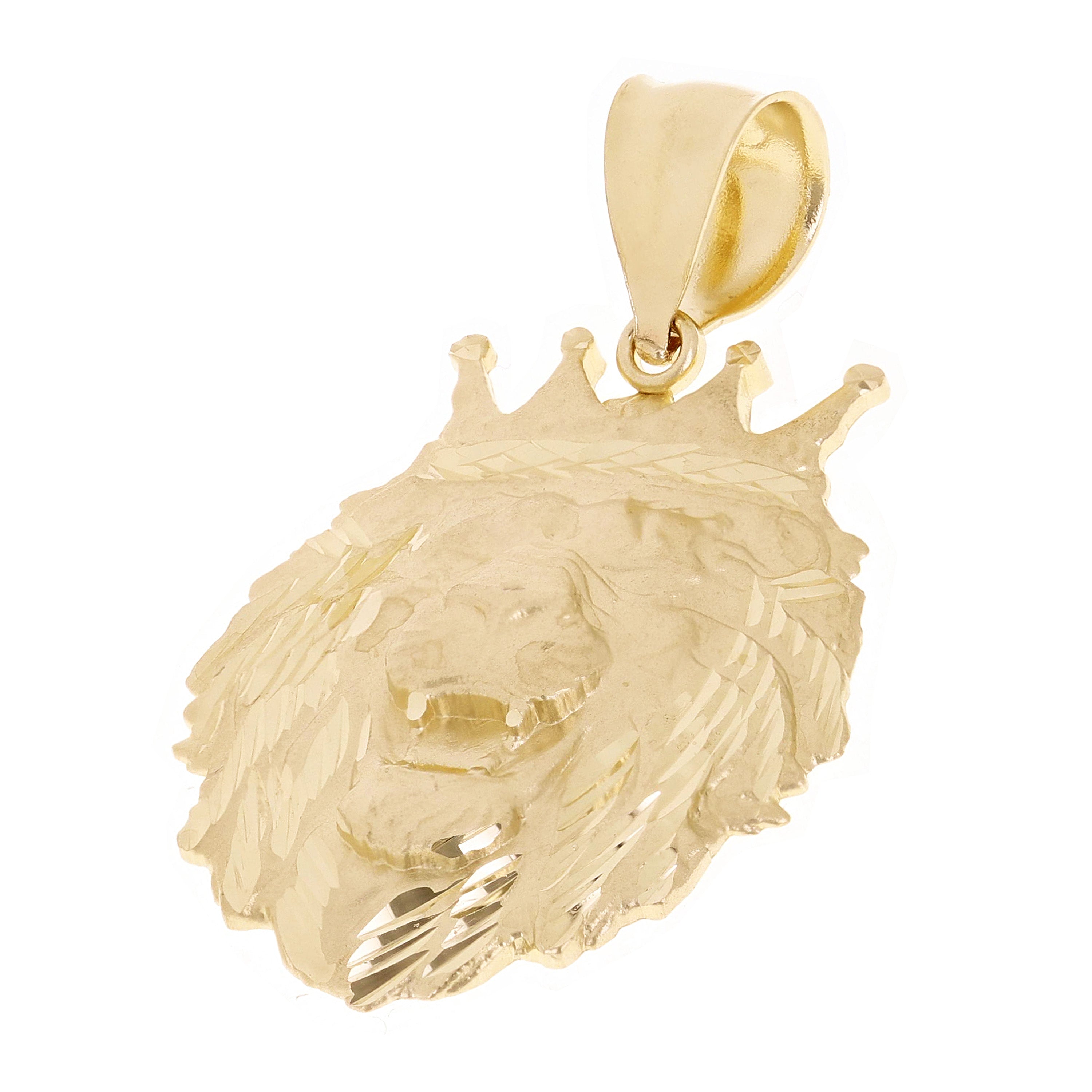 14k Yellow Gold Solid Diamond Cut Head Face Lion King Pendant 1.7" 5 grams - Medium