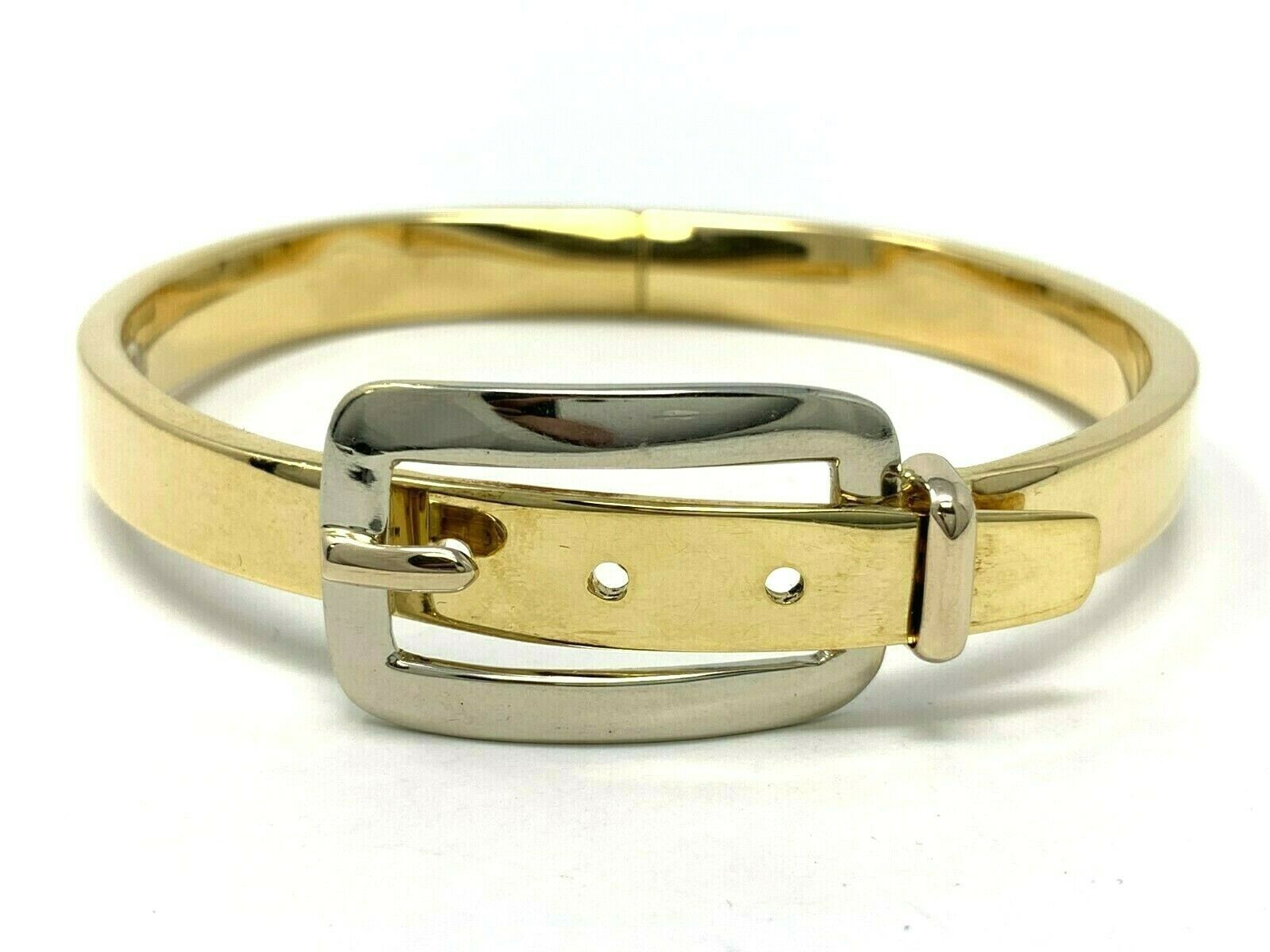 Italian 18k Two Tone Gold Fancy Belt Bangle Bracelet Size 7, 28.7 grams