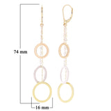 Italian 14k Yellow White & Rose Gold Shiny Circle Chain Linear Dangle Earrings 2.9"