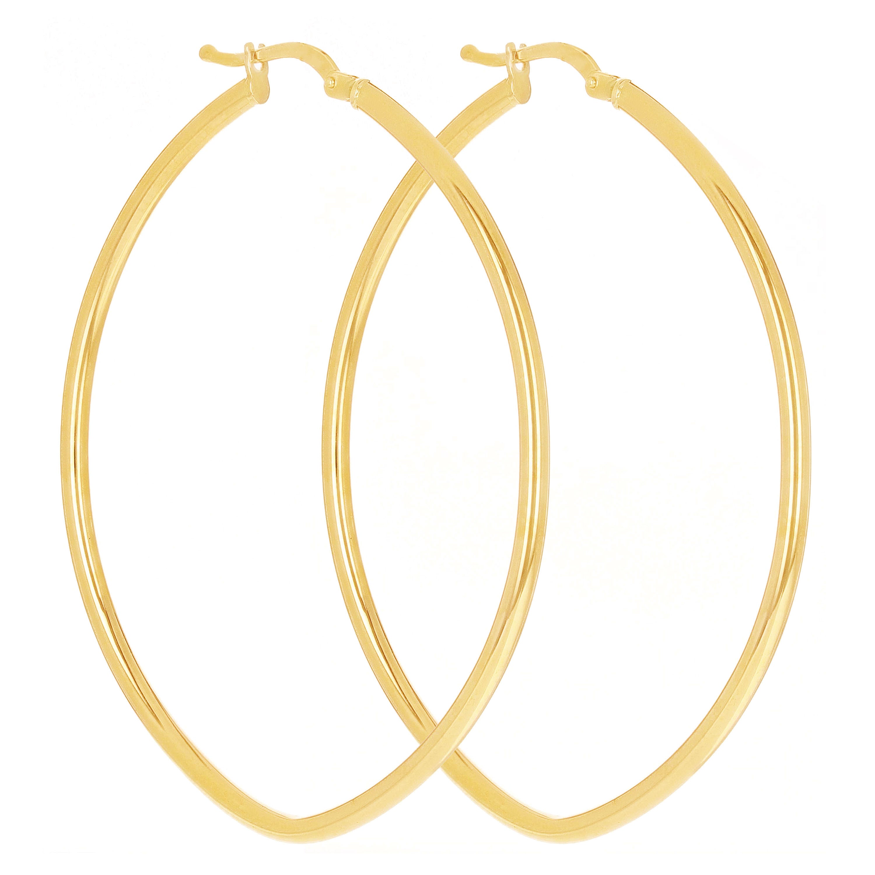 Italian 14k Yellow Gold High Polish Oval Hoop Earrings 2" 2mm 2.9 grams
