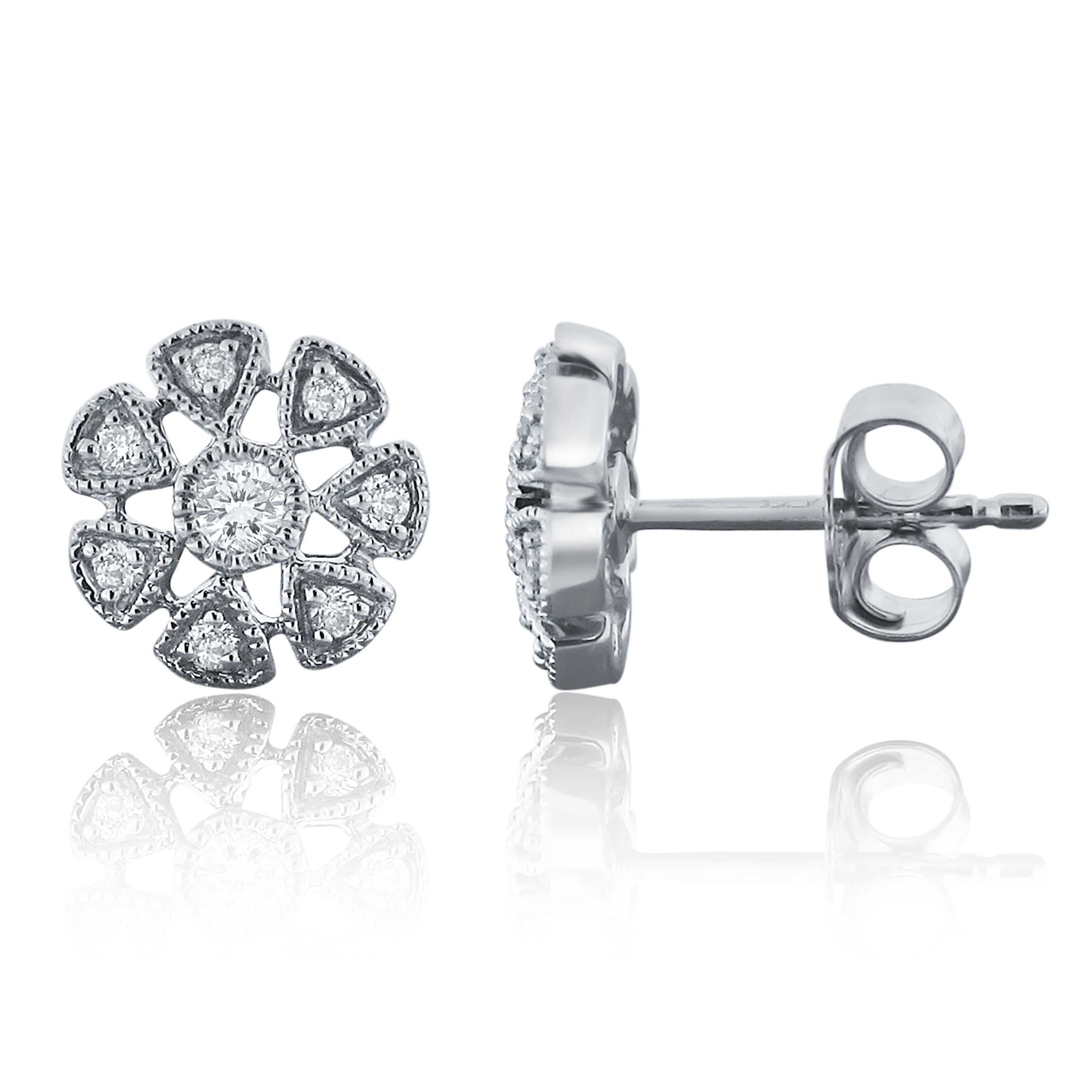 14k White Gold Flower Stud Earrings