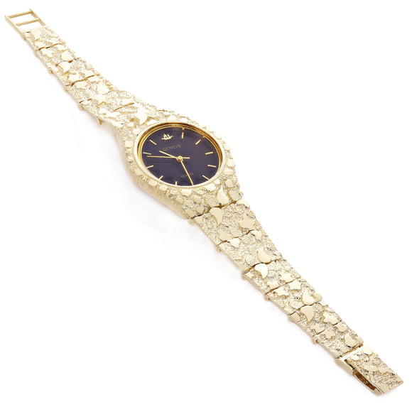 14k Yellow Gold Nugget Link Geneve with Diamond Wrist Watch 8-8.5