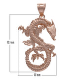 10k Rose Gold Solid Detailed 3D Good Luck Dragon Pendant - Rose