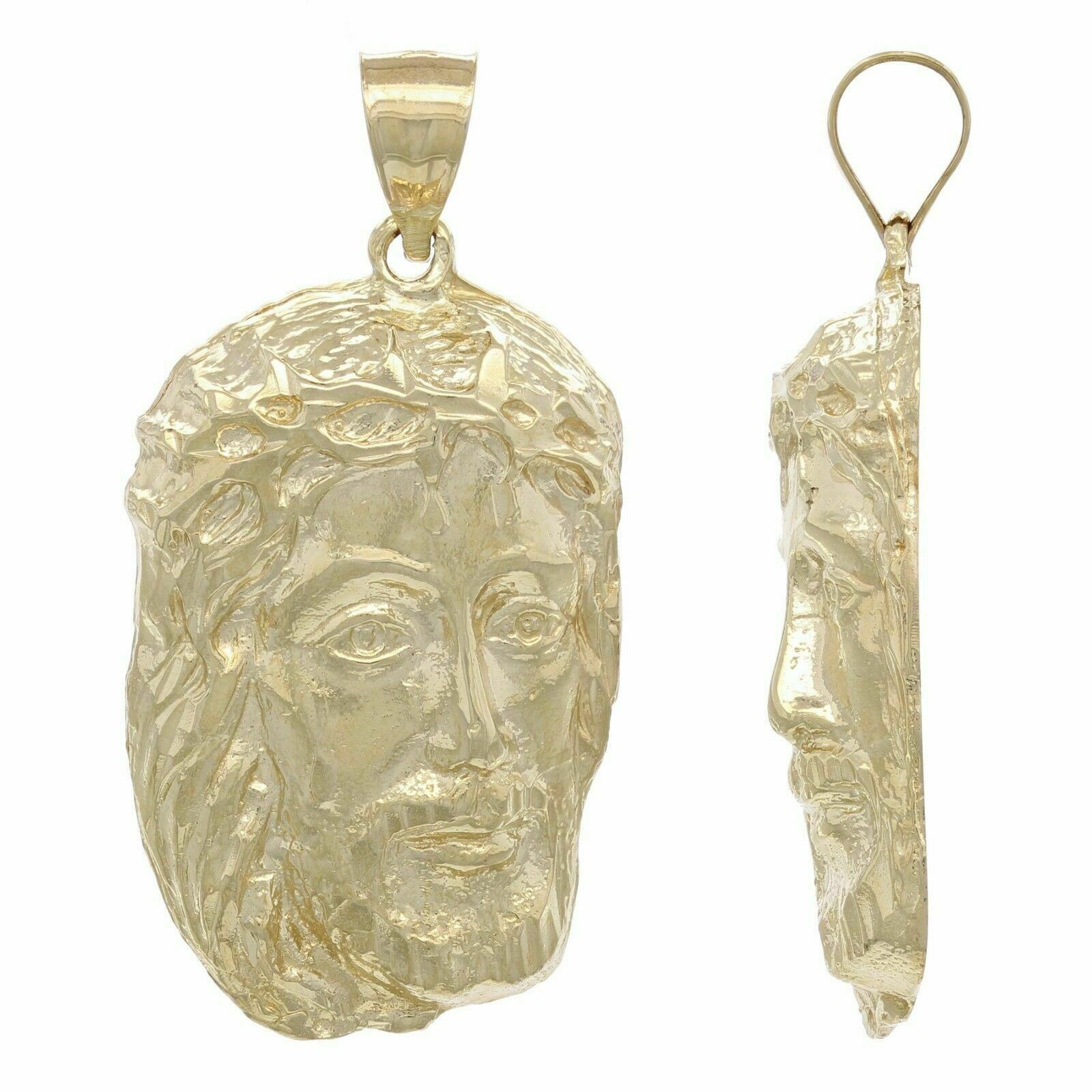 14k Yellow Gold Diamond Cut Jesus Christ Face Charm Pendant Religious 10 grams