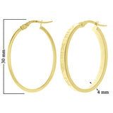 Italian 14k Yellow Gold Roman Numerals Oval Hoop Earrings 1.2" 4mm 2.7 grams