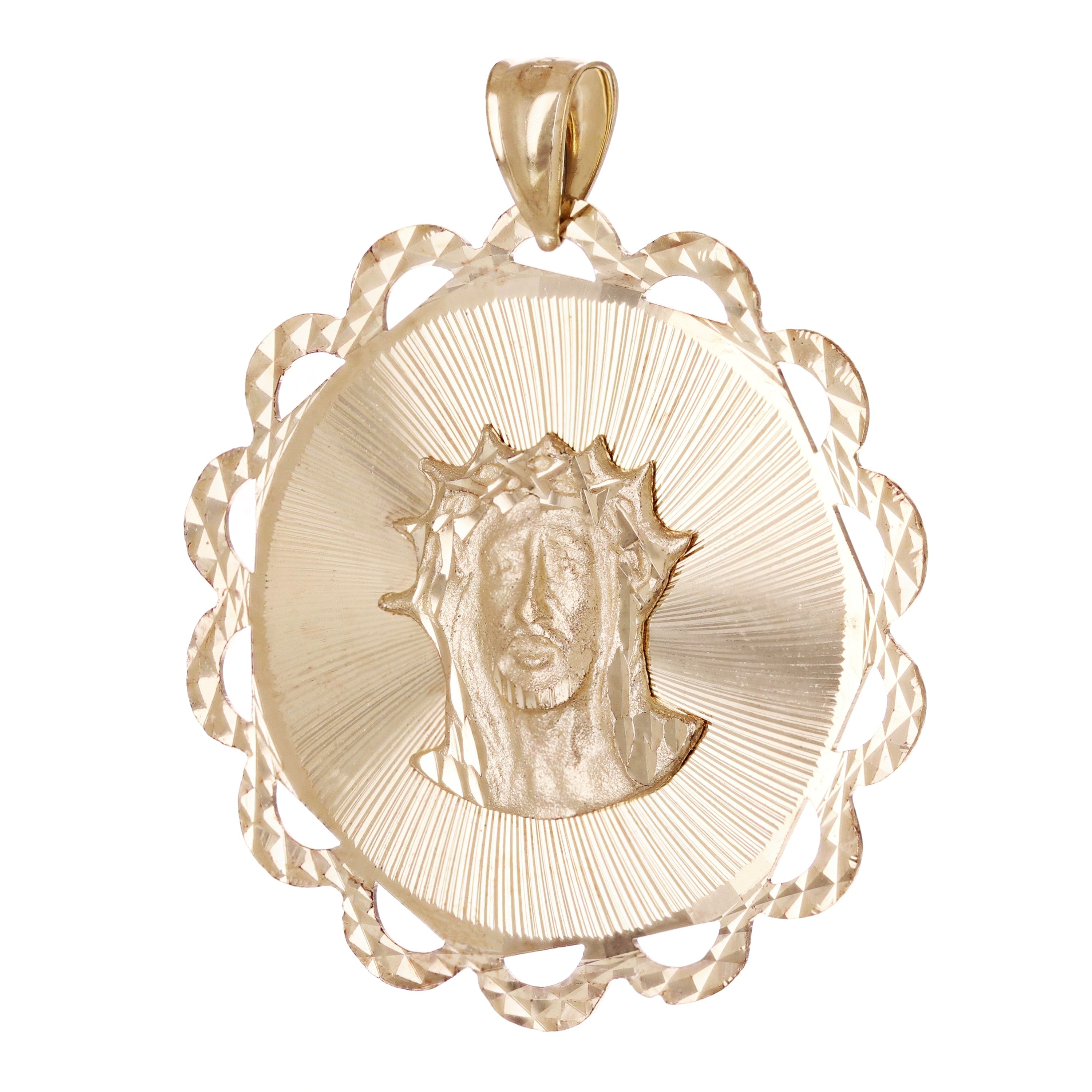 14k Yellow Gold 3D Jesus Christ Crown with Thorns Charm Pendant 1.4" 5.4 grams