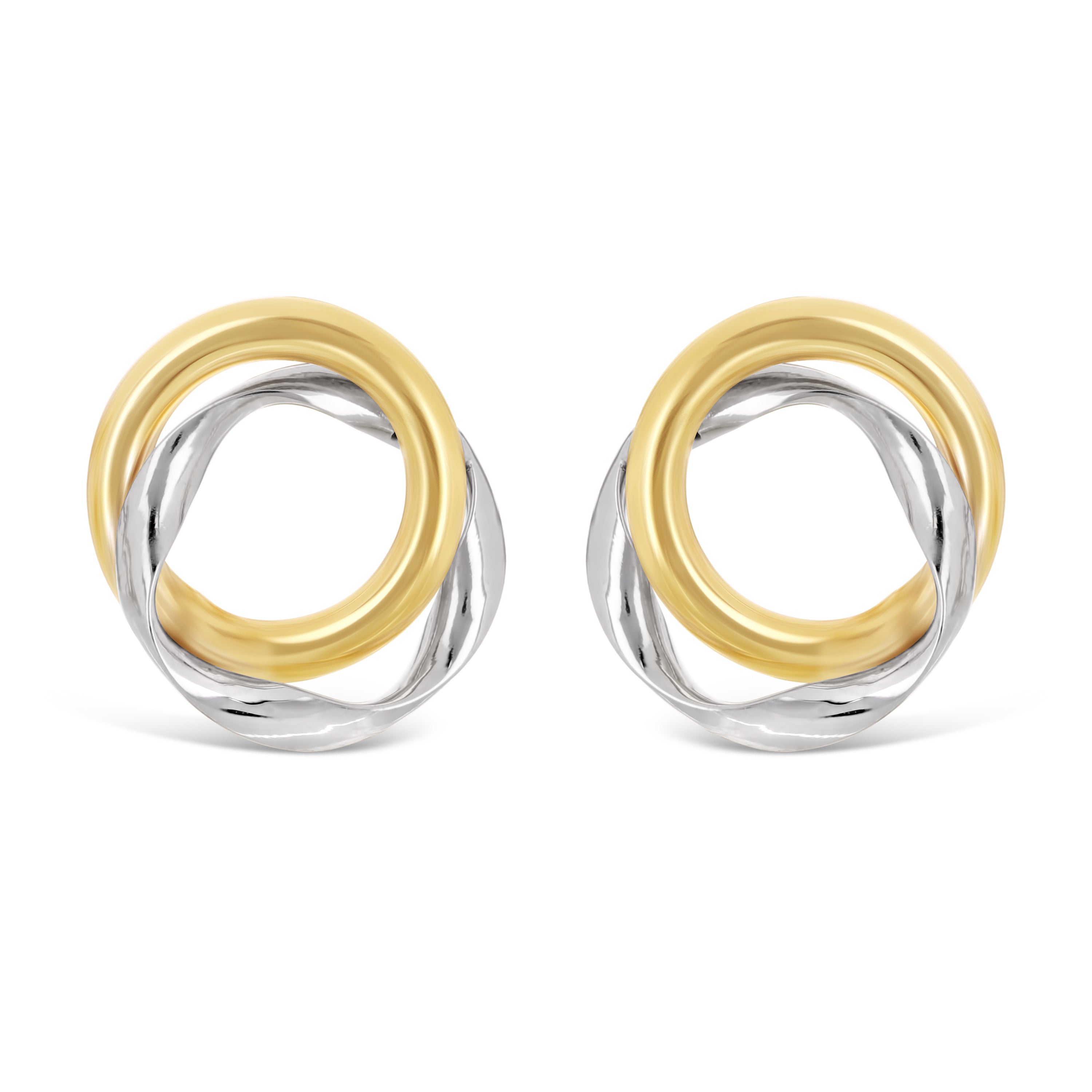 Italian 14k Yellow & White Gold Small Double Tubular Love Knot Stud Earrings - Tubular Cicrle