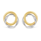 Italian 14k Yellow & White Gold Small Double Tubular Love Knot Stud Earrings - Tubular Cicrle