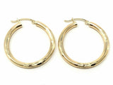 14k Yellow Gold Hollow Diamond Cut Round Hoop Loop Earrings 1.2" 3.1mm 2.4 grams