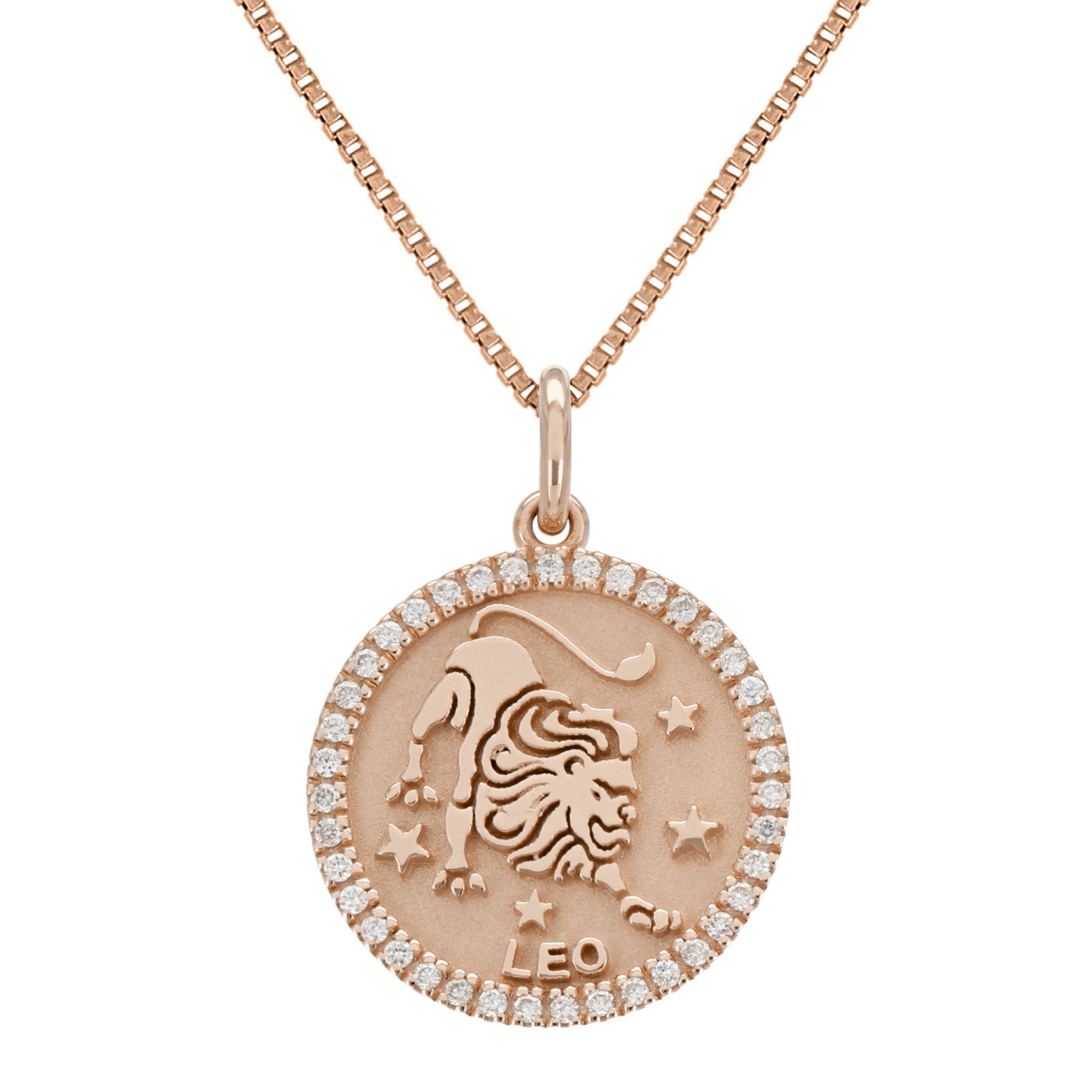 14k Rose Gold  Diamond Zodiac Sign Leo Pendant Necklace 18" - Leo,Rose