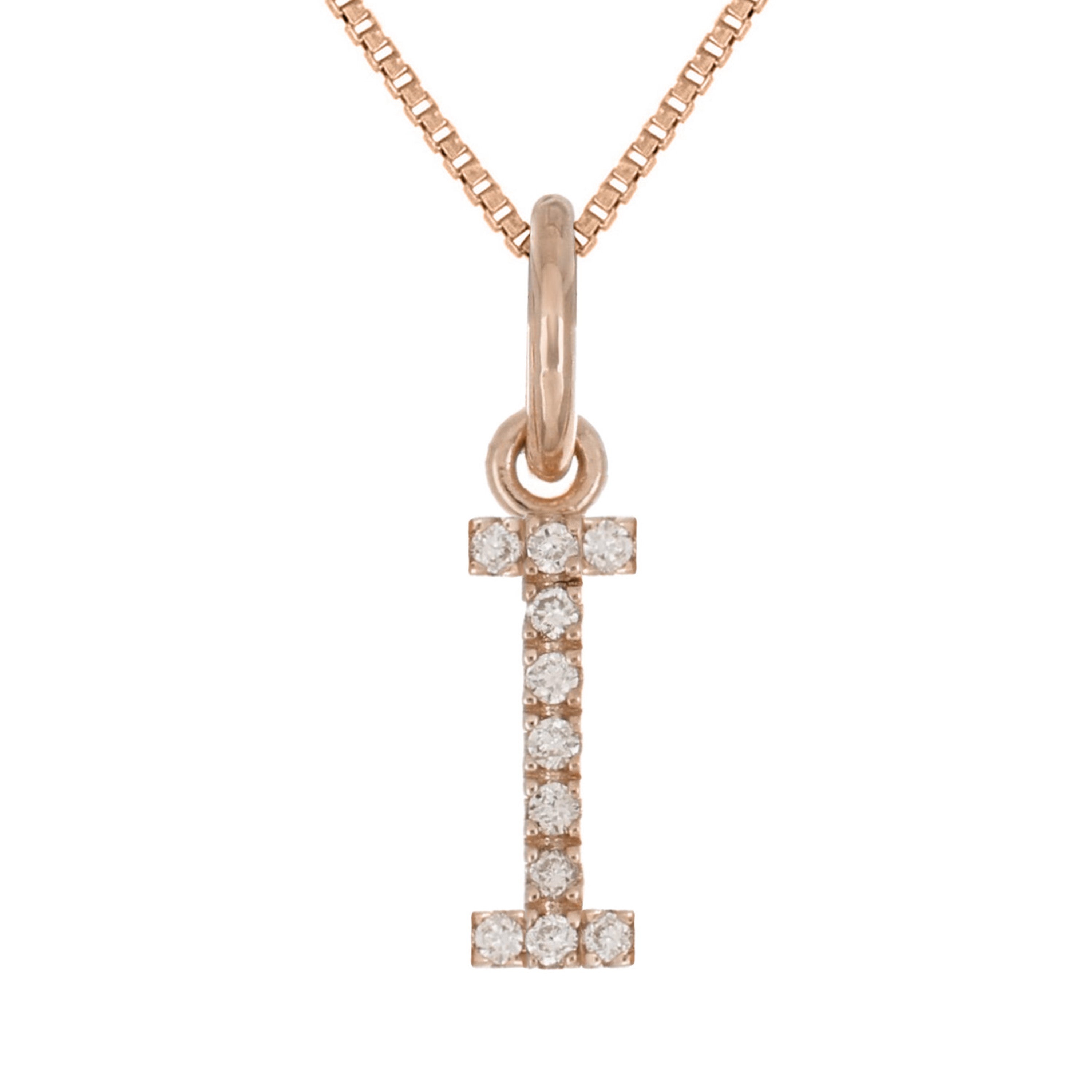 14k Rose Gold Diamond Initial Letter I Charm Pendant Necklace 18" - Letter I,Rose