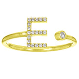 14k Yellow Gold Diamond Initial Letter E Ring Size 6 - Letter E,Yellow