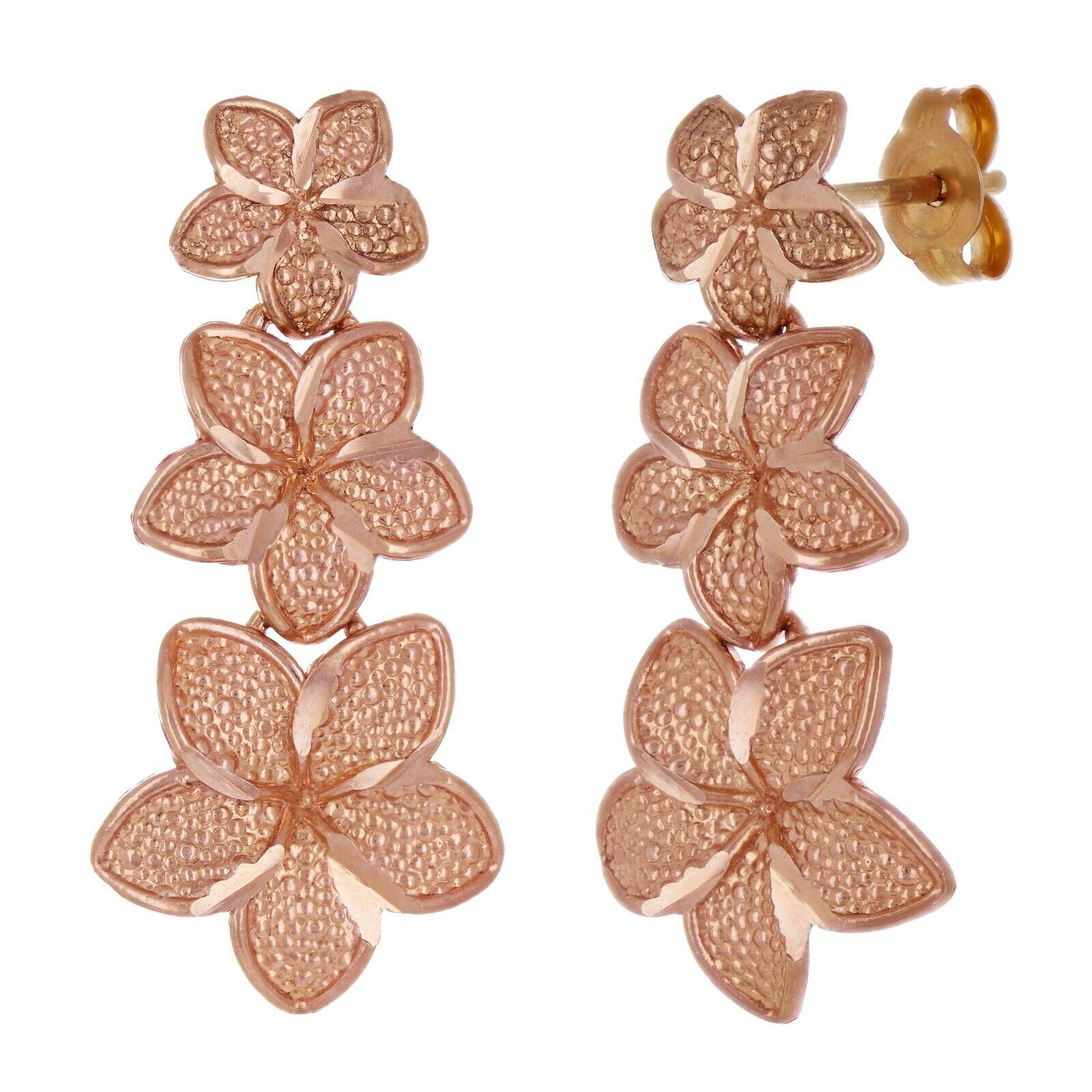 14k Rose Gold Hawaiian Plumeria Flower Drop Earrings - Rose