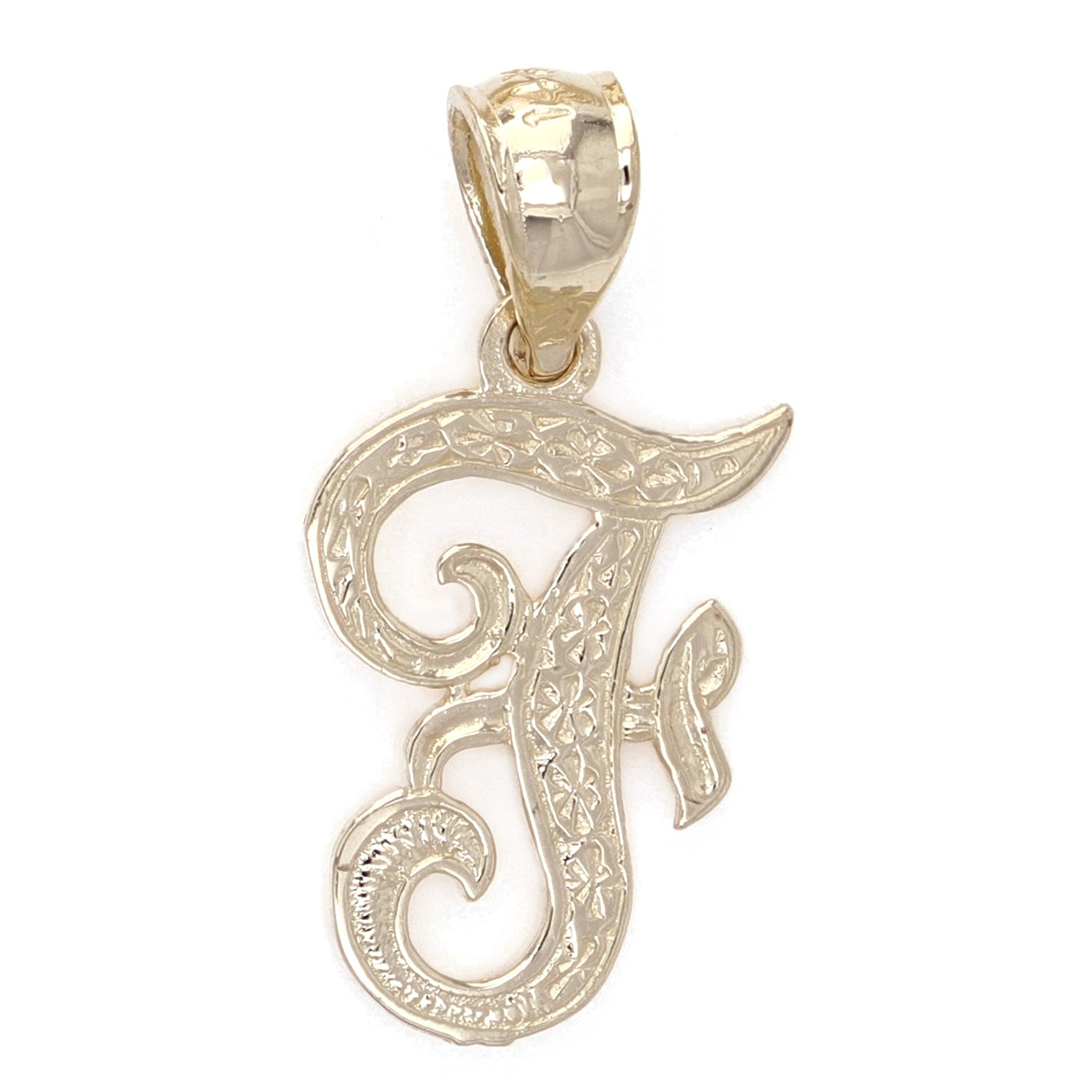 14k Yellow Gold Initial Letter F Alphabet Charm Pendant - Letter F,Yellow