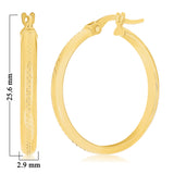 Italian 14k Yellow Gold Polished Waffle Snare Design Medium Hollow Hoop Earrings
