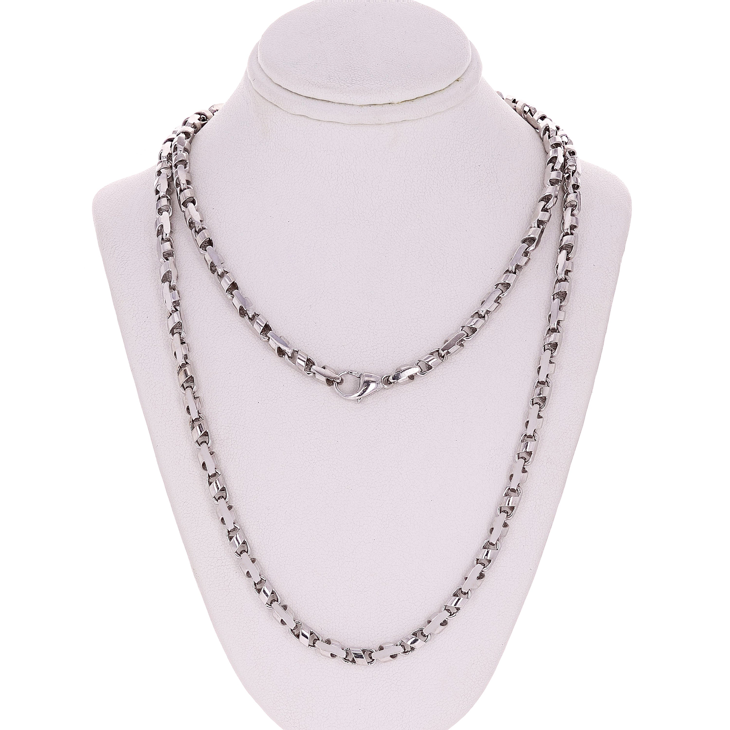 14k White Gold Handmade Fashion Link Necklace 24" 4.5mm 42.5 grams - White,24"