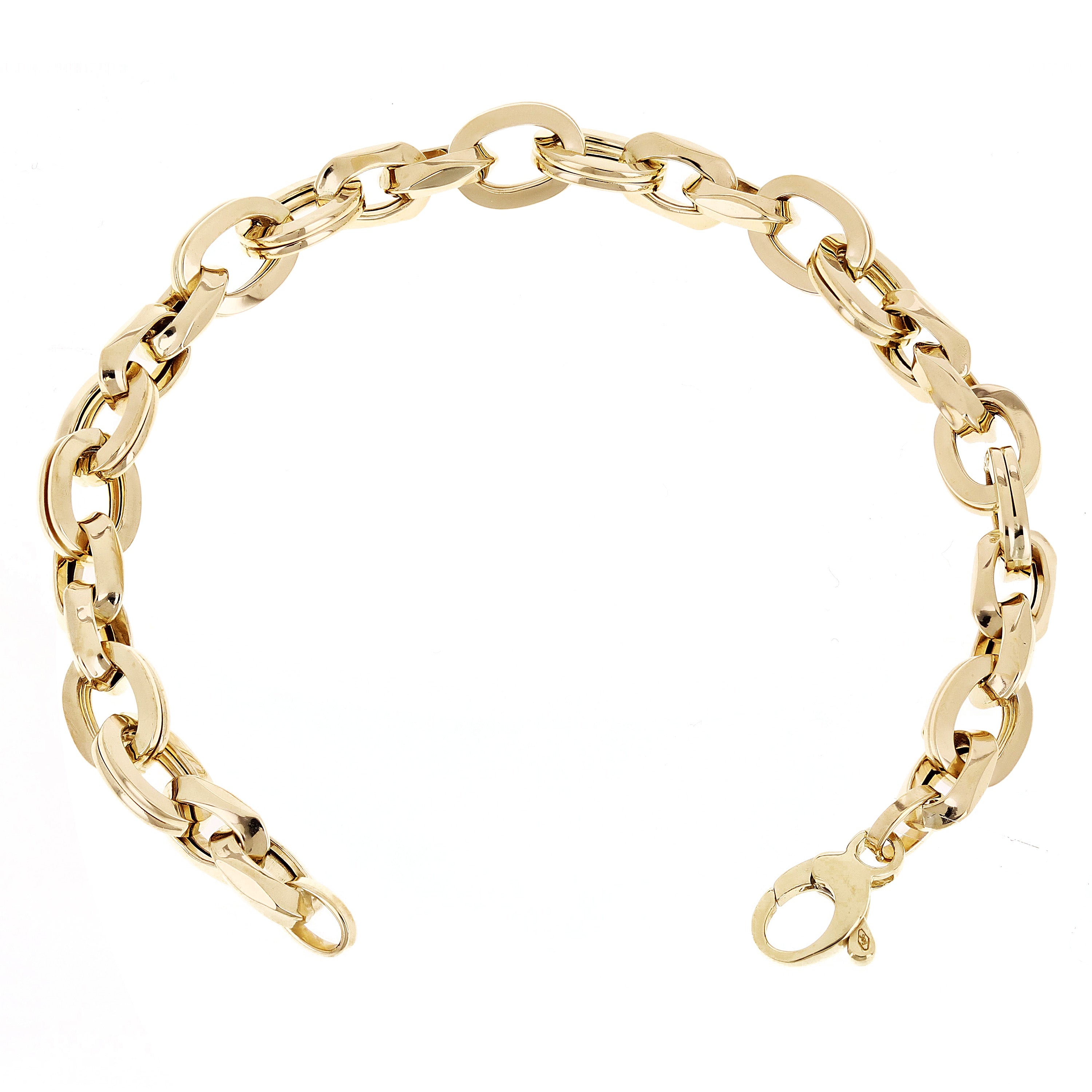 Italian 14k Yellow Gold Hollow Rectangle & Oval Link Bracelet 8" 8.5mm 10 grams