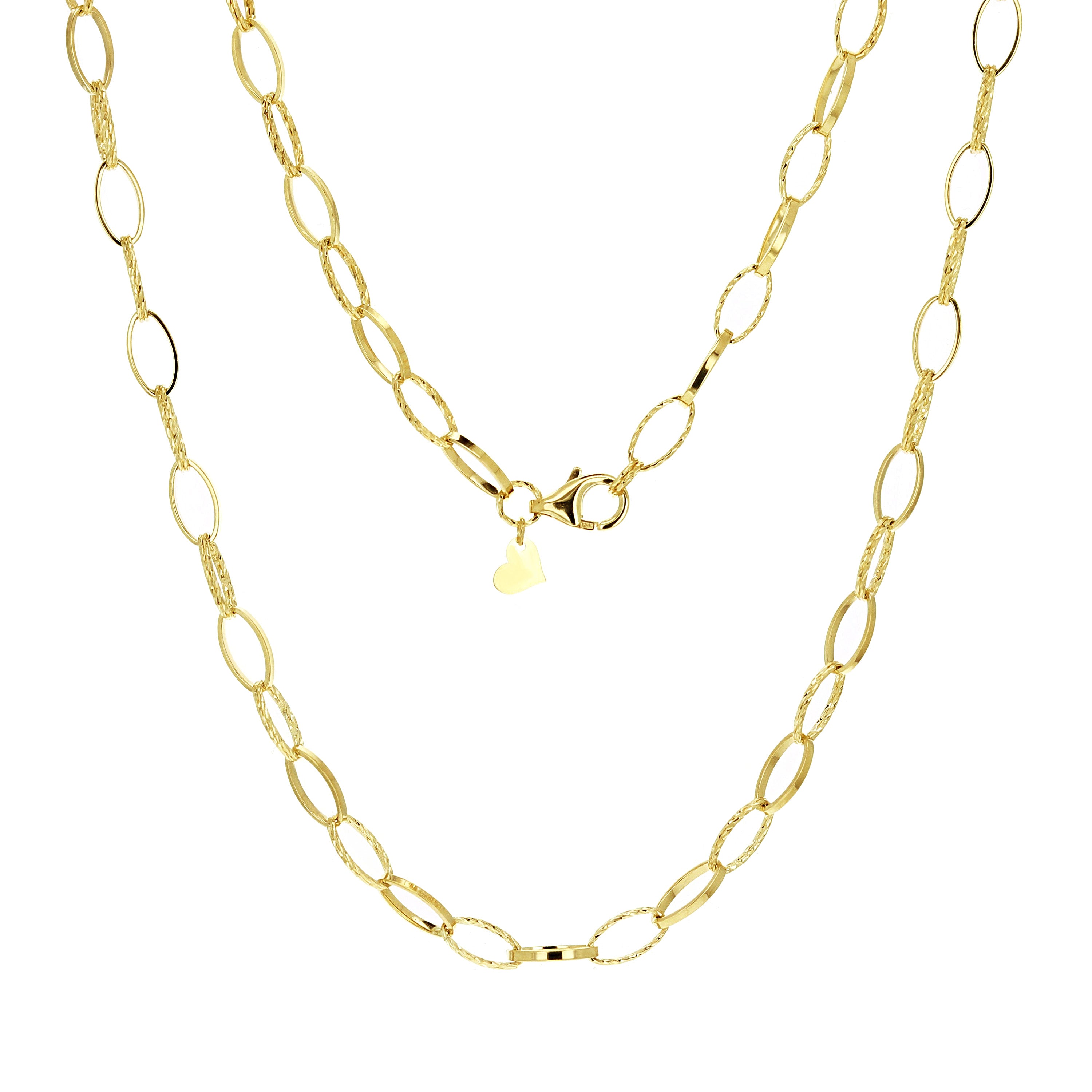 Italian 14k Yellow Gold Plain & Diamond Cut Oval Link Chain Necklace 18" 9.4 grams - 18" 9.4 grams