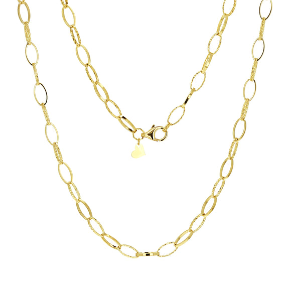 Italian 14k Yellow Gold Plain & Diamond Cut Oval Link Chain Necklace 18