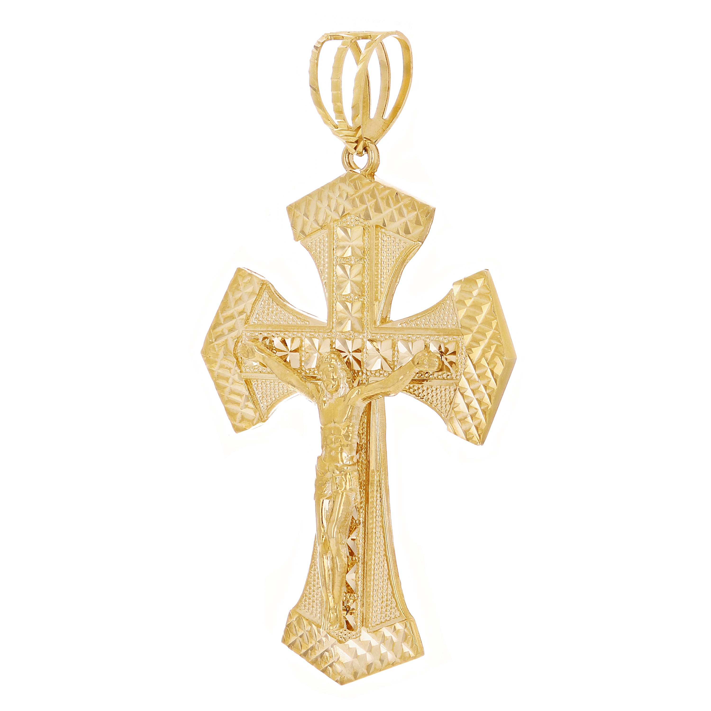 14k Yellow Gold Religious INRI Jesus Christ 3D Big Cross Pendant 3.2" 21.2 grams