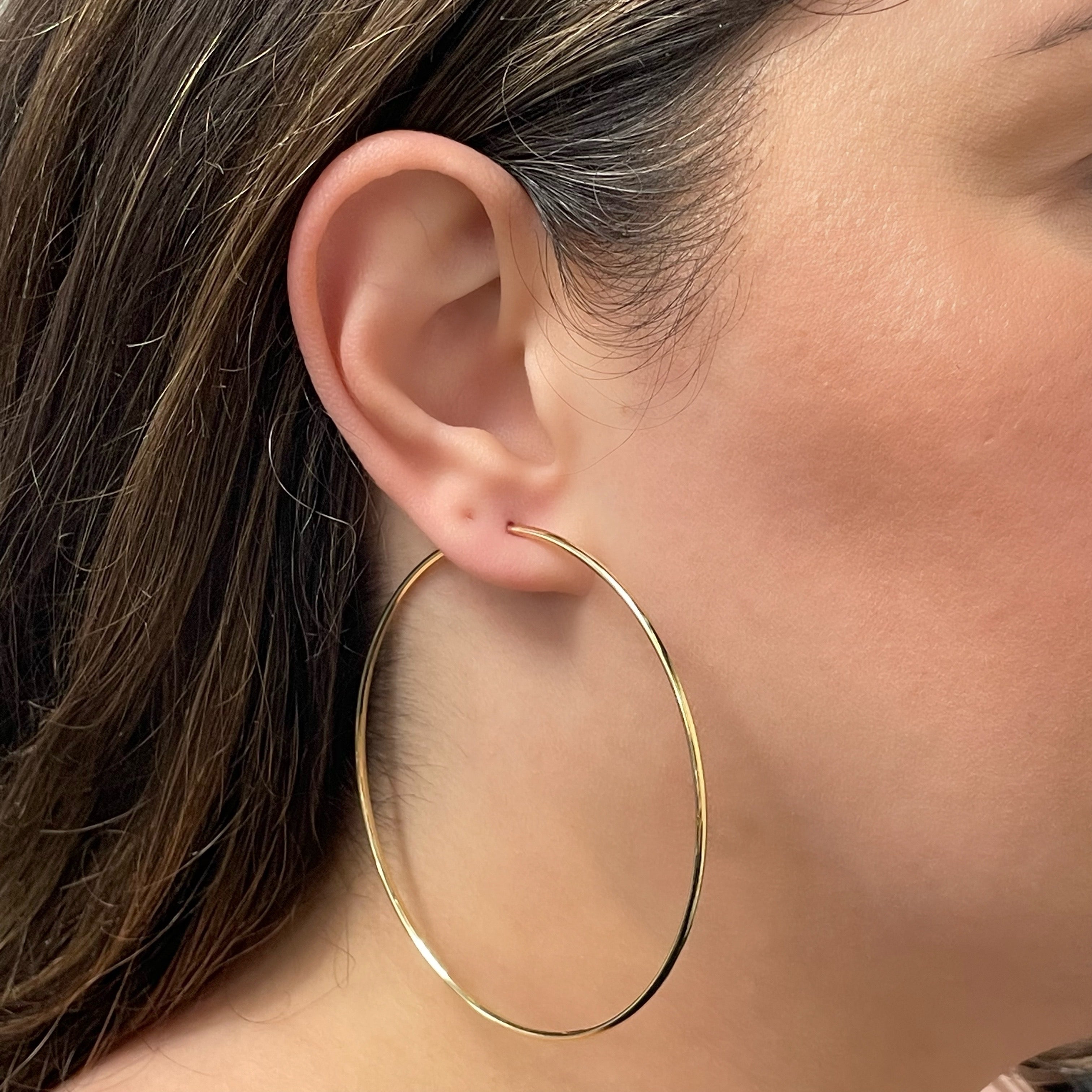 Italian 14k Yellow Gold High Polish Round Endless Hoop Earrings 2.8" 4 grams