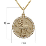 14k Yellow Gold Diamond Zodiac Sign Aries Pendant Necklace 18" - Aries,Yellow
