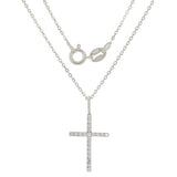 14k White Gold Diamond Cross Pendant Necklace 18" - White