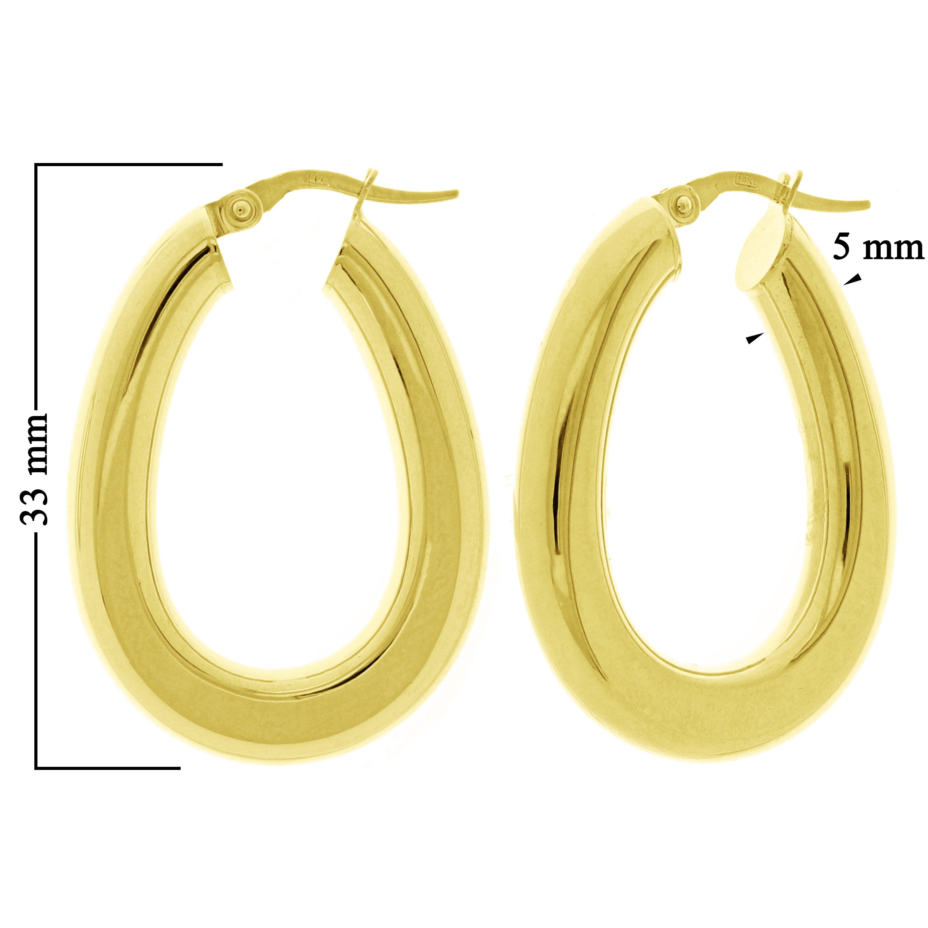 Italian 14k Yellow Gold Flat Tube Tear Drop Hoop Earrings 1.3" 5mm 4.1 grams