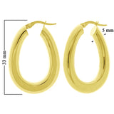 Italian 14k Yellow Gold Flat Tube Tear Drop Hoop Earrings 1.3" 5mm 4.1 grams
