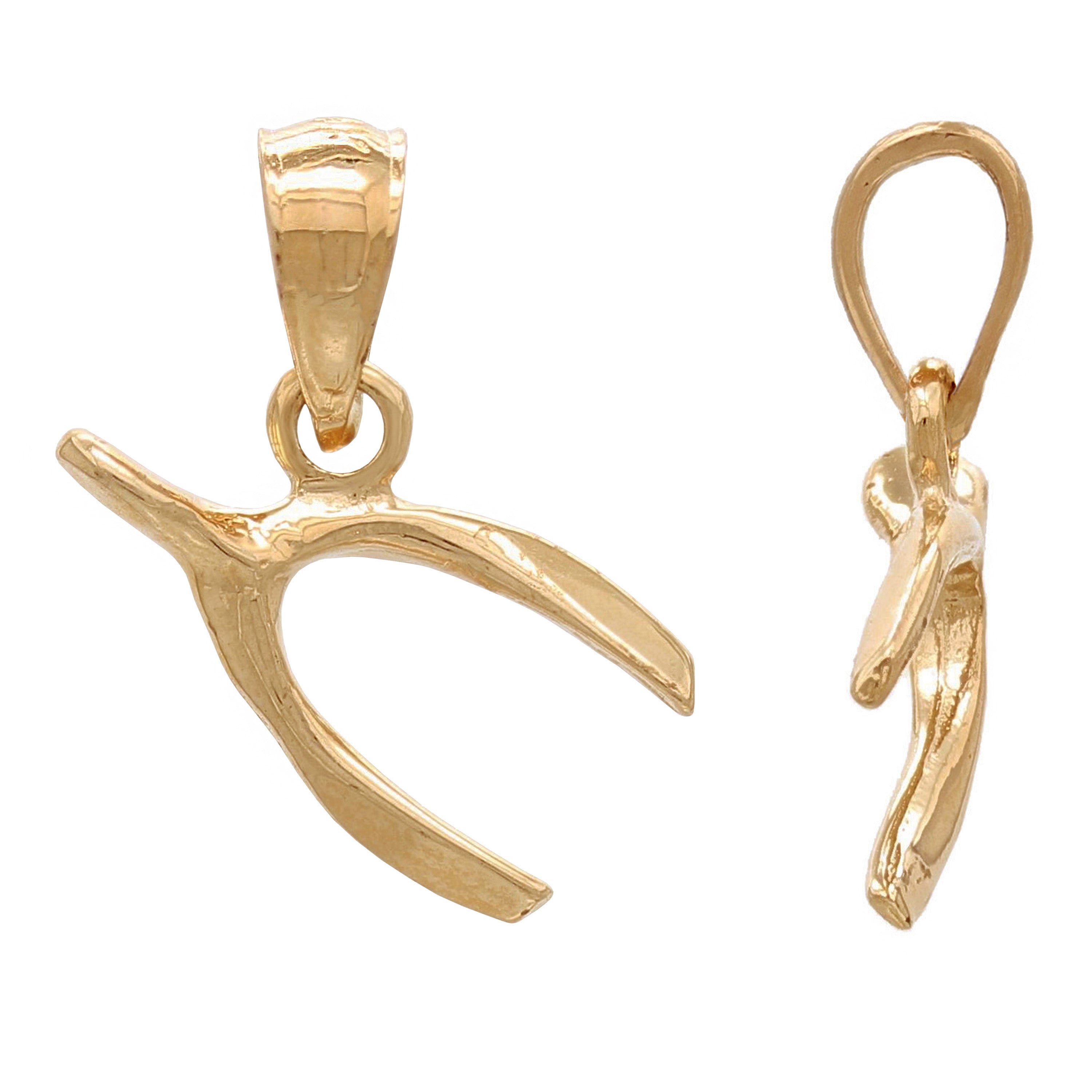 14k Yellow White or Rose Gold Wish Bone Charm Pendant - Yellow