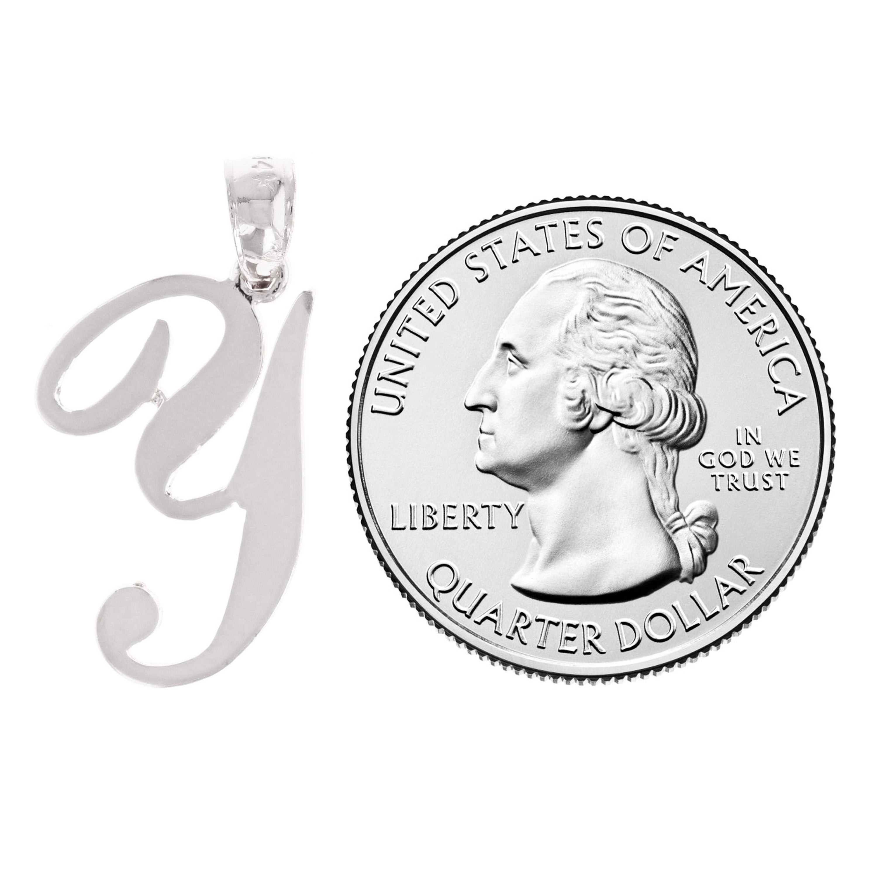 14k White Gold Initial Letter Y Alphabet Charm Pendant - Letter Y,White