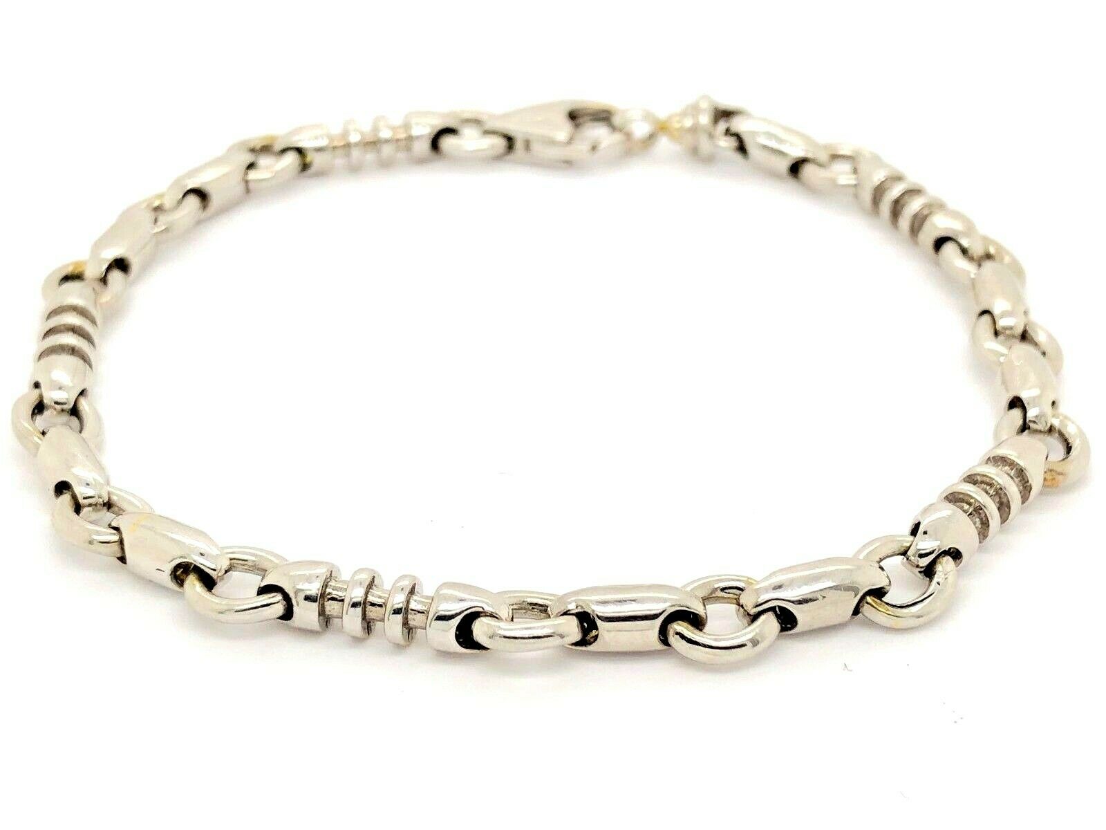 14k White Gold Handmade Fashion Link Bracelet 8" 6.3mm 23.5 grams - 8"