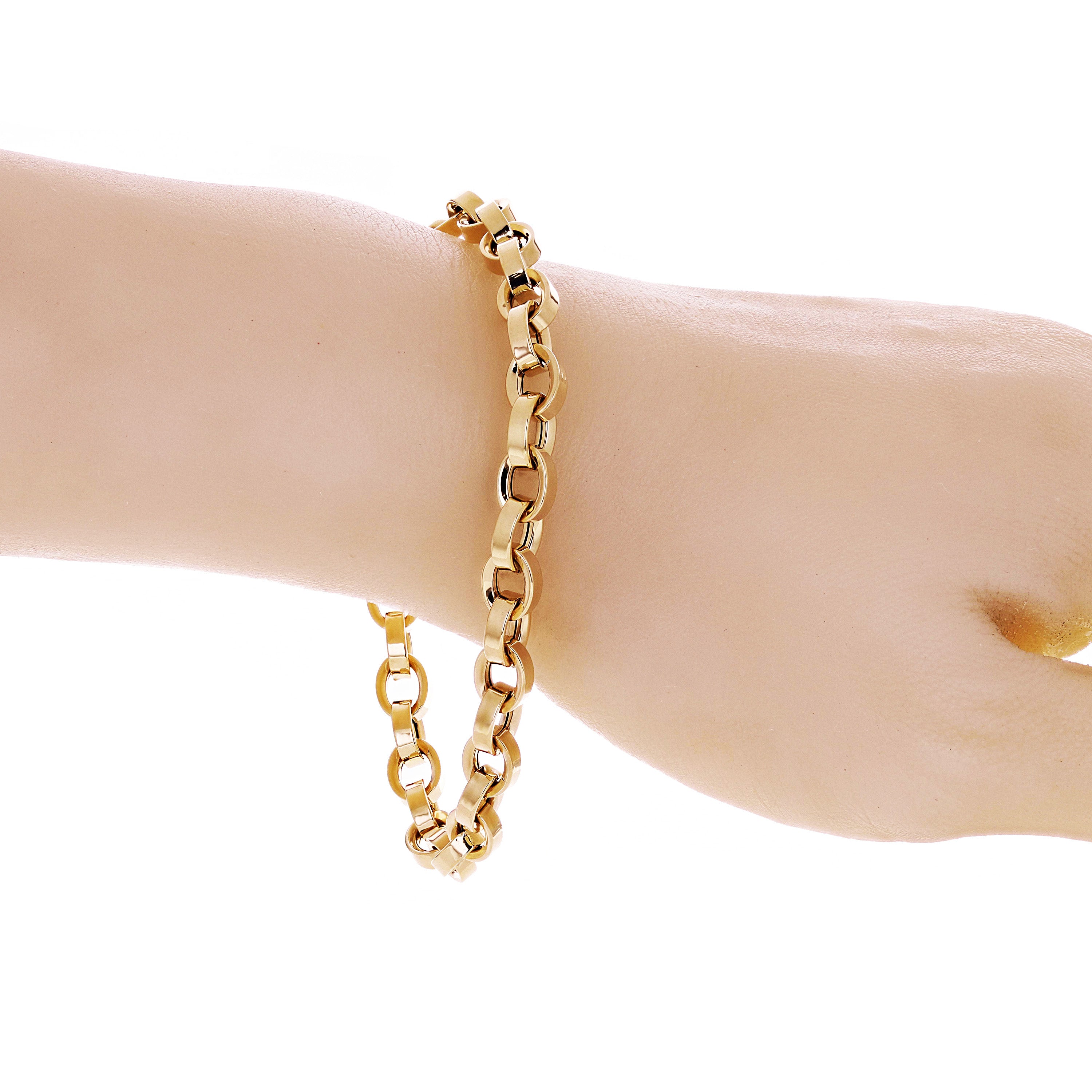 Italian 14k Yellow Gold Hollow Oval Link Rolo Charm Bracelet 7.5" 6.8mm 6 grams