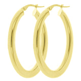 Italian 14k Yellow Gold High Polish Flat Oval Hoop Earrings 1.5" 4mm 2.9 grams