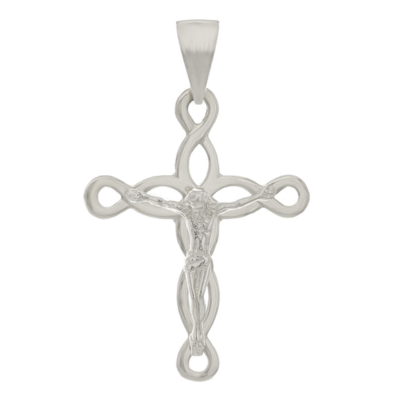 14k White Gold Solid Jesus Crucifix Cross Religious Charm Pendant 3.7 grams