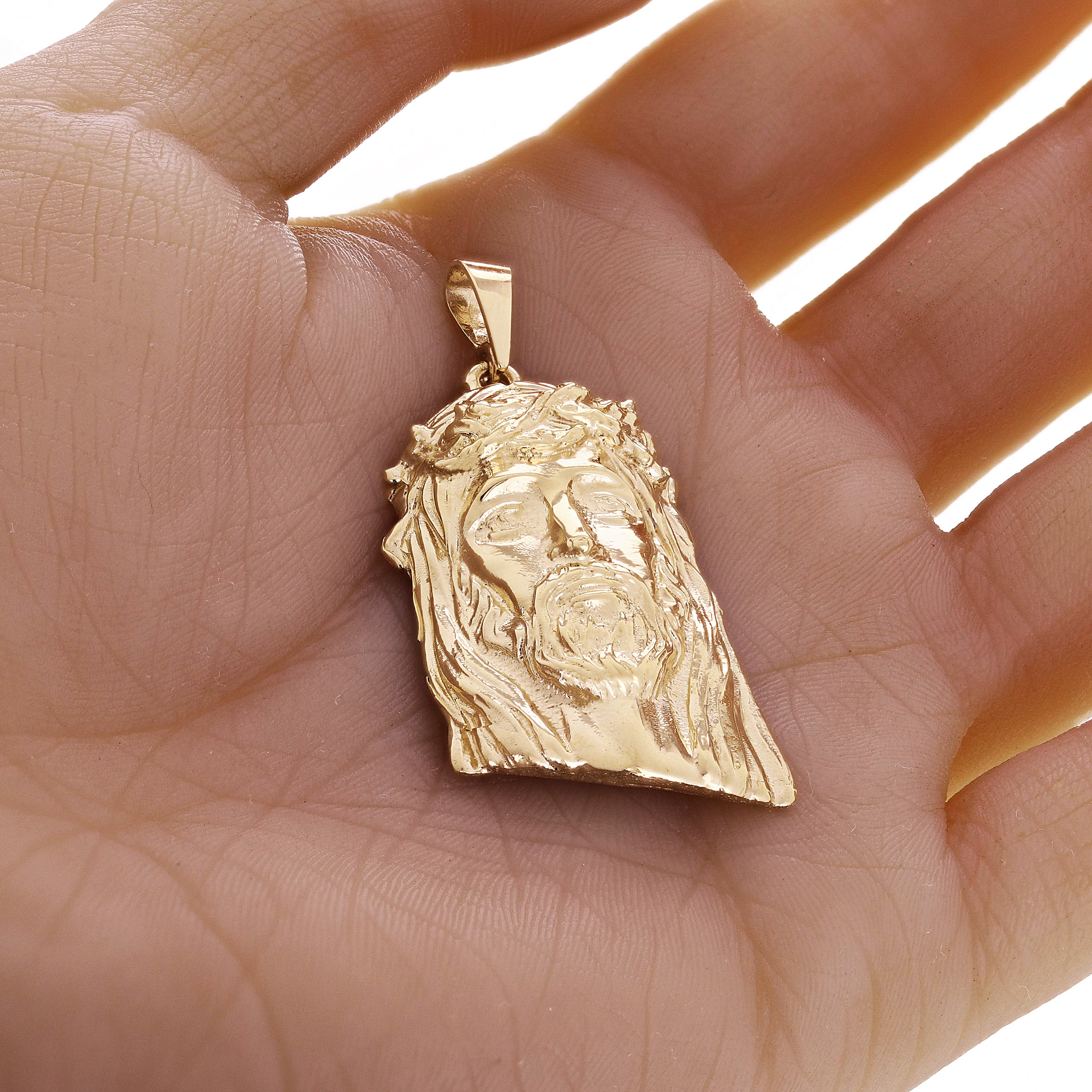 14k Yellow Gold Jesus Piece Jesus Christ Face Pendant 2" 12.6 grams
