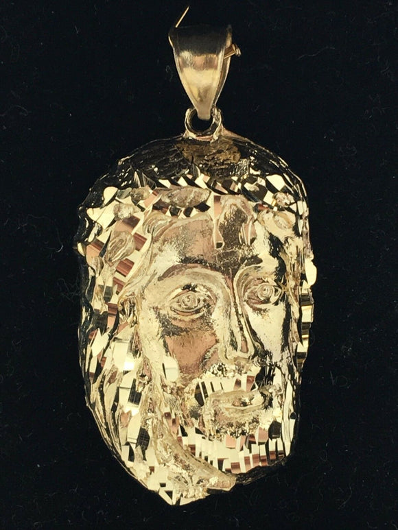 10k Yellow Gold Diamond-Cut Jesus Christ Face Religious Charm Pendant 8 grams