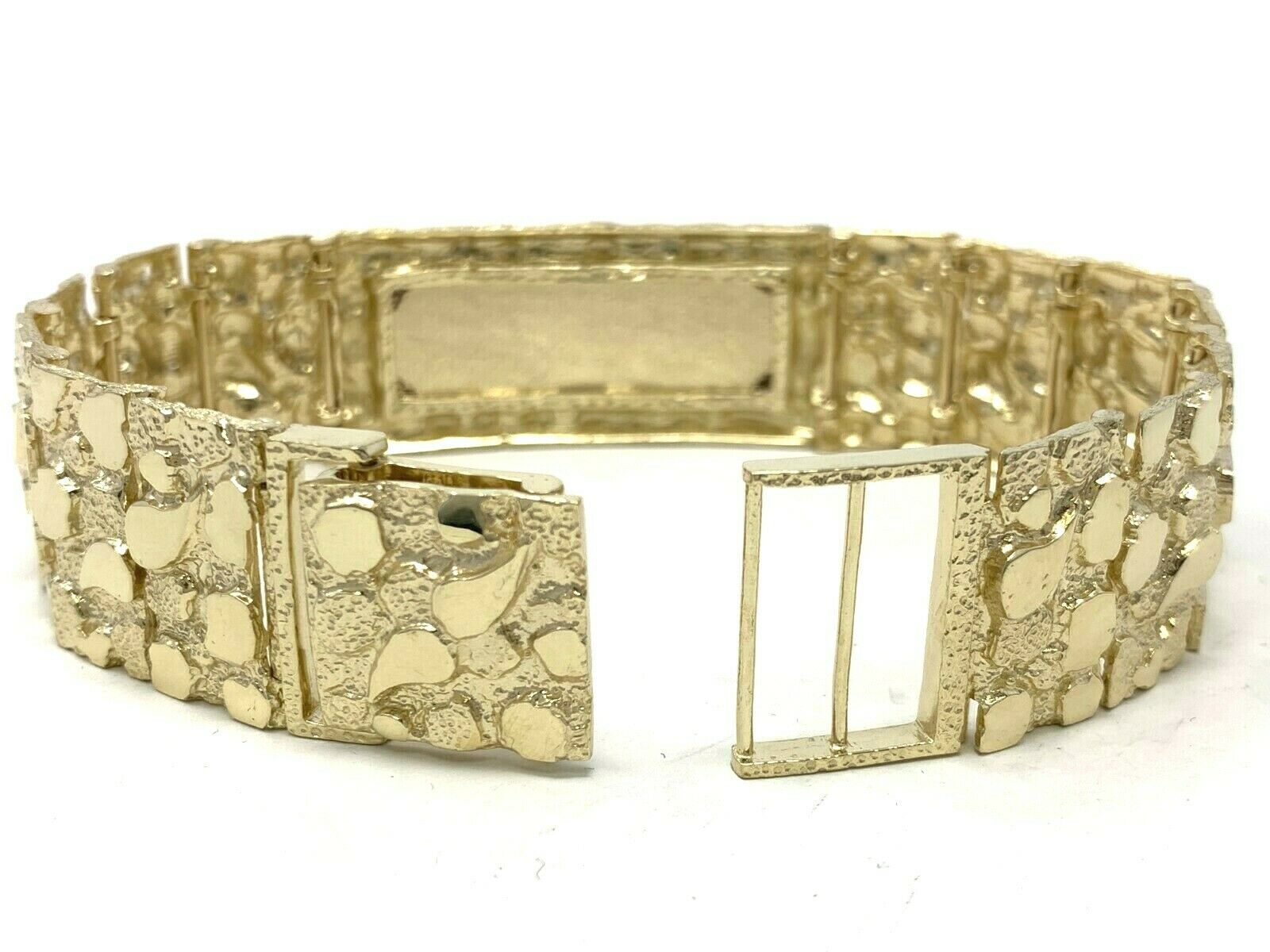Men's 14k Yellow Gold Nugget ID Bracelet 8-8.5" 21mm 64-66 grams