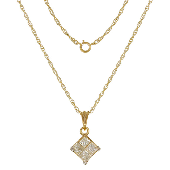 14k Yellow Gold 1ctw Diamond Square Pendant Necklace Set