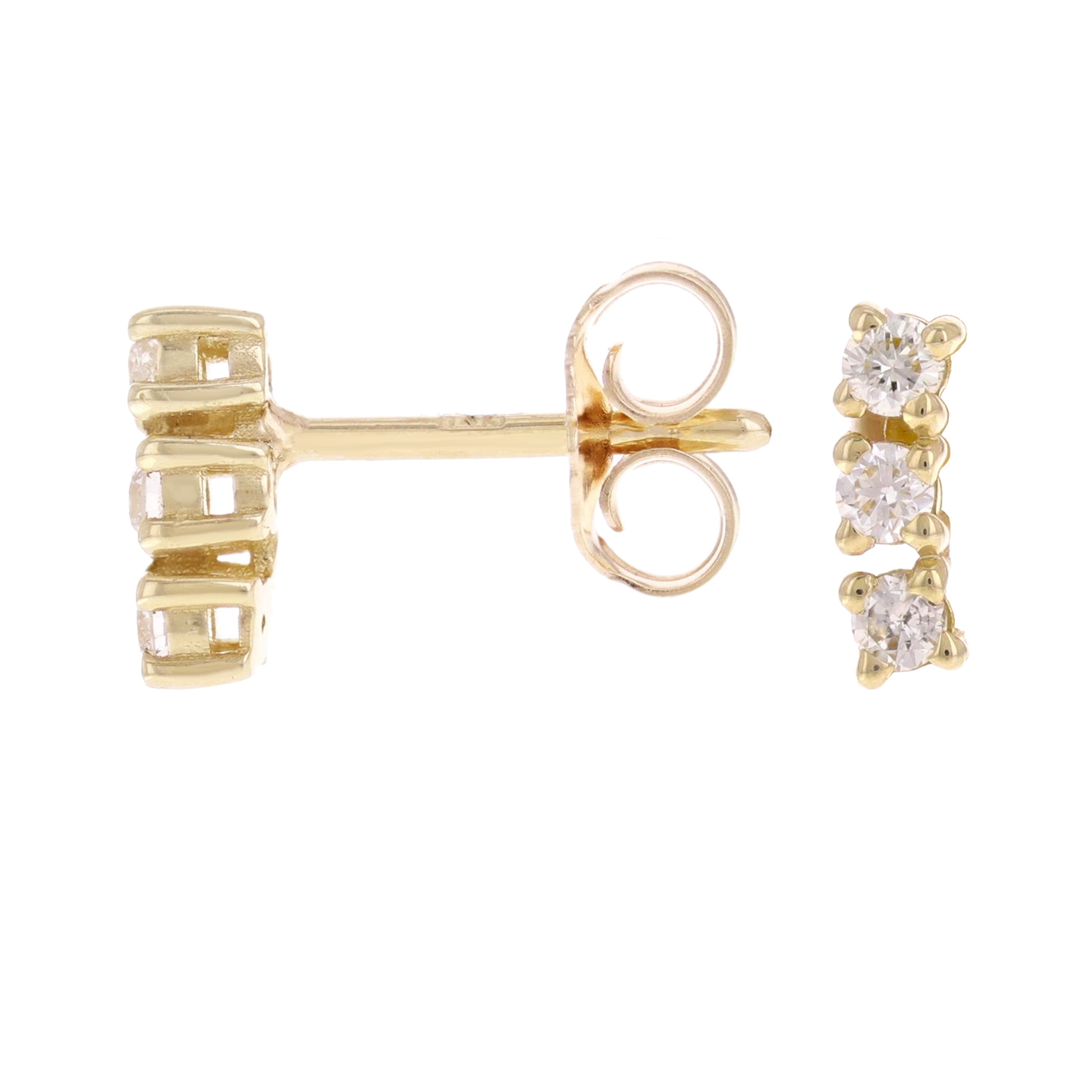 14k Yellow Gold 0.30ctw Diamond 3-Stone Stick Stud Earrings