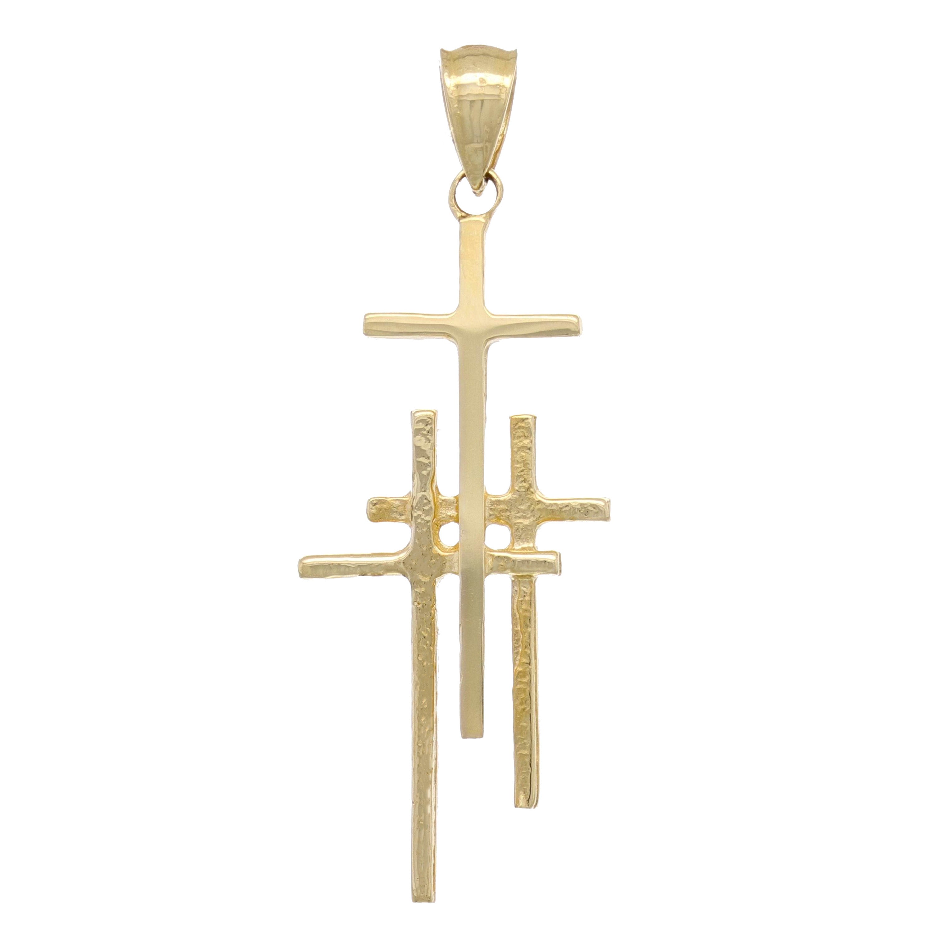 14k Yellow Gold Solid Religious Calvary 3 Cross Charm Pendant 2.1 grams - Yellow