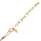 Italian 14k Tri Color Gold Wheat & Paper Clip Cross Charm Bracelet 7.5" 3 grams