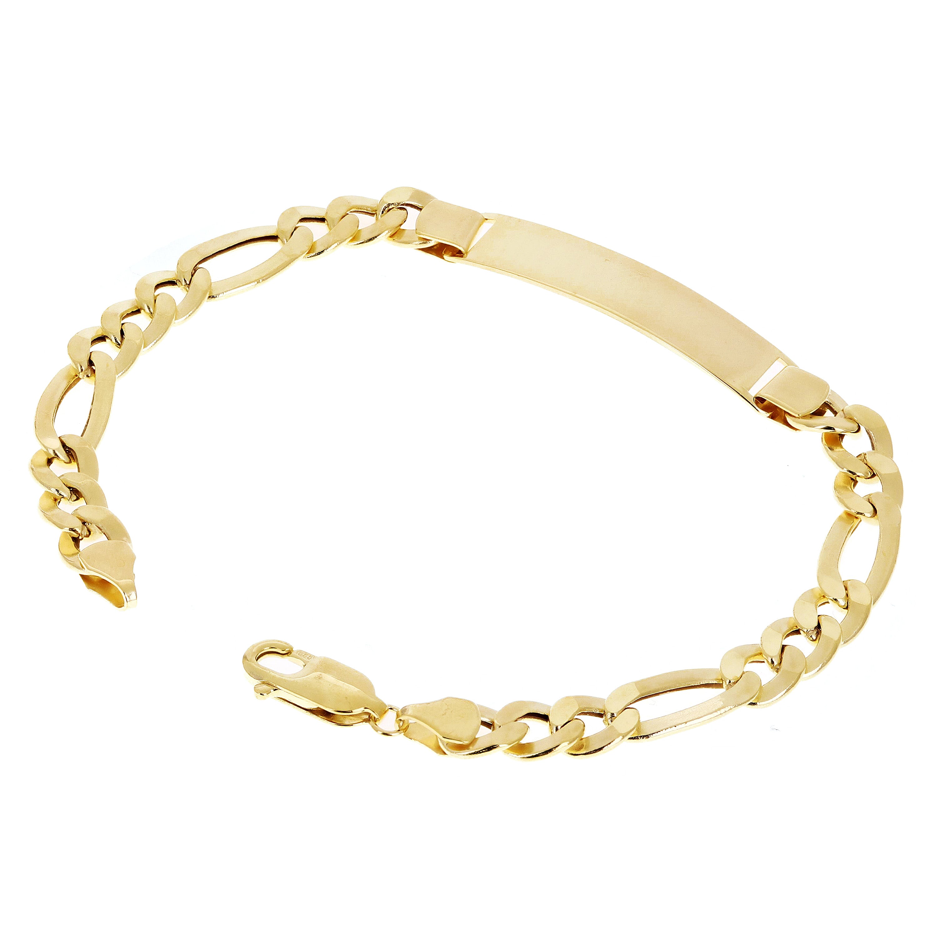 Italian 14k Yellow Gold Hollow Engravable Figaro ID Bracelet 7.75" 7.5mm 7.6gram
