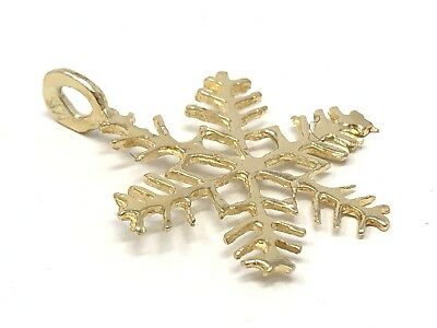 14k Yellow Gold Solid Winter Snow Flake Charm Pendant 0.8 gram