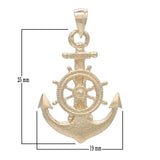 14k Yellow Gold Anchor and Ship Wheel Nautical Textured Charm Pendant - Yellow