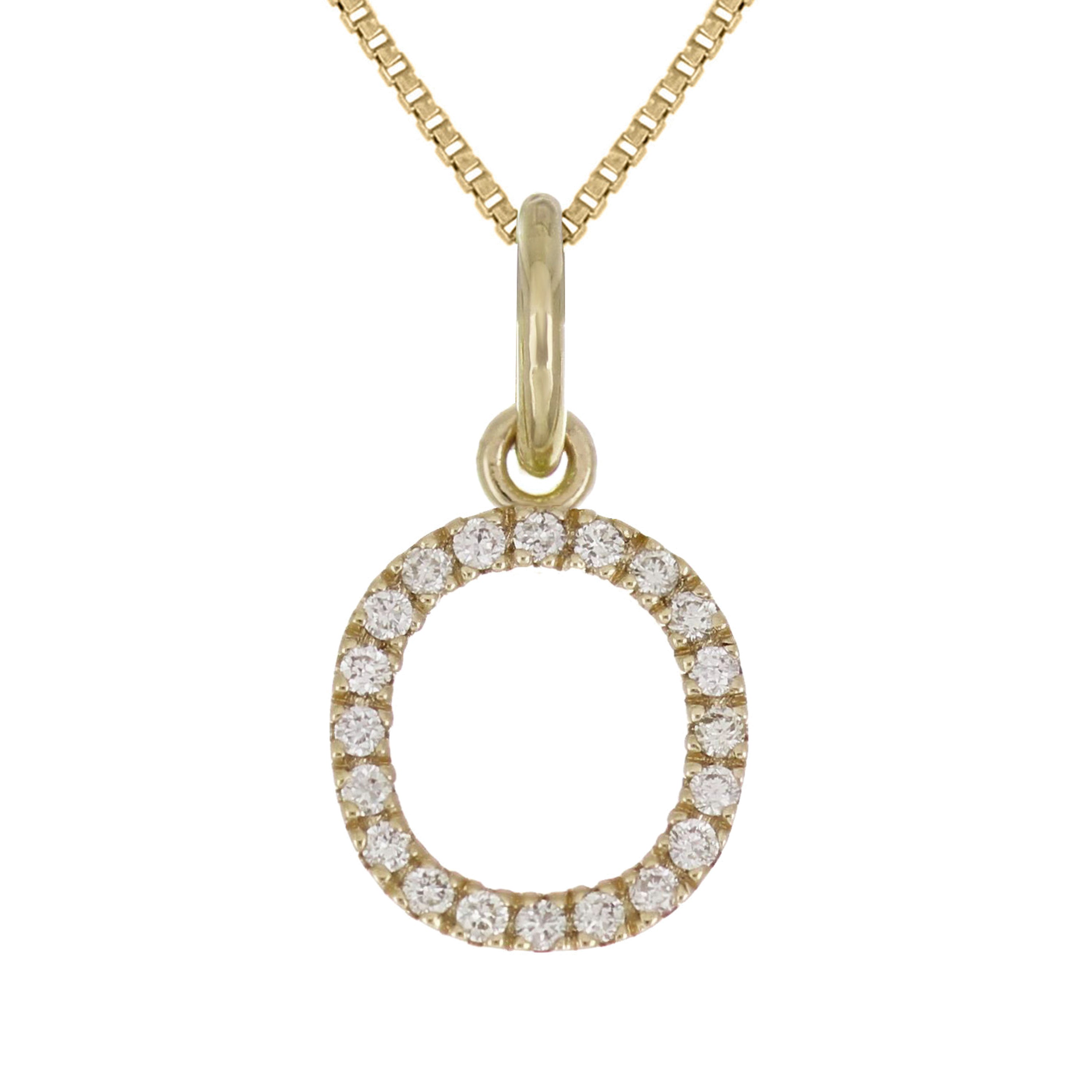 14k Yellow Gold Diamond Initial Letter O Charm Pendant Necklace 18" - Letter O,Yellow