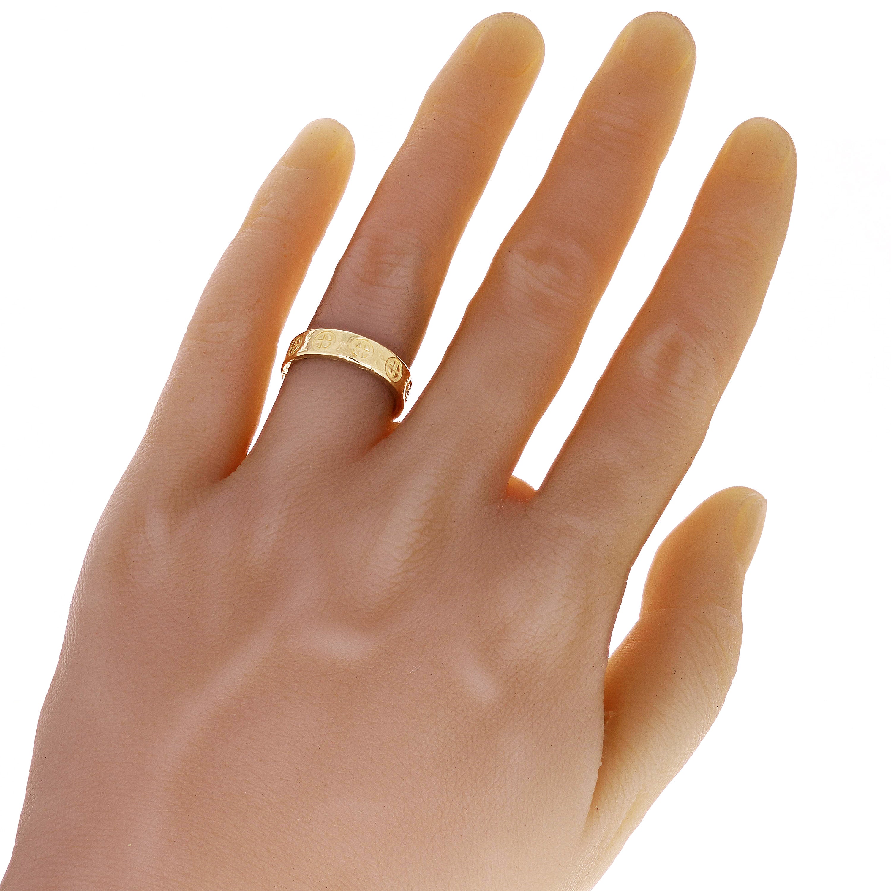 14k Yellow Gold Hammered Sun Cross Ring Size 9 - 5.2mm 6.5 grams
