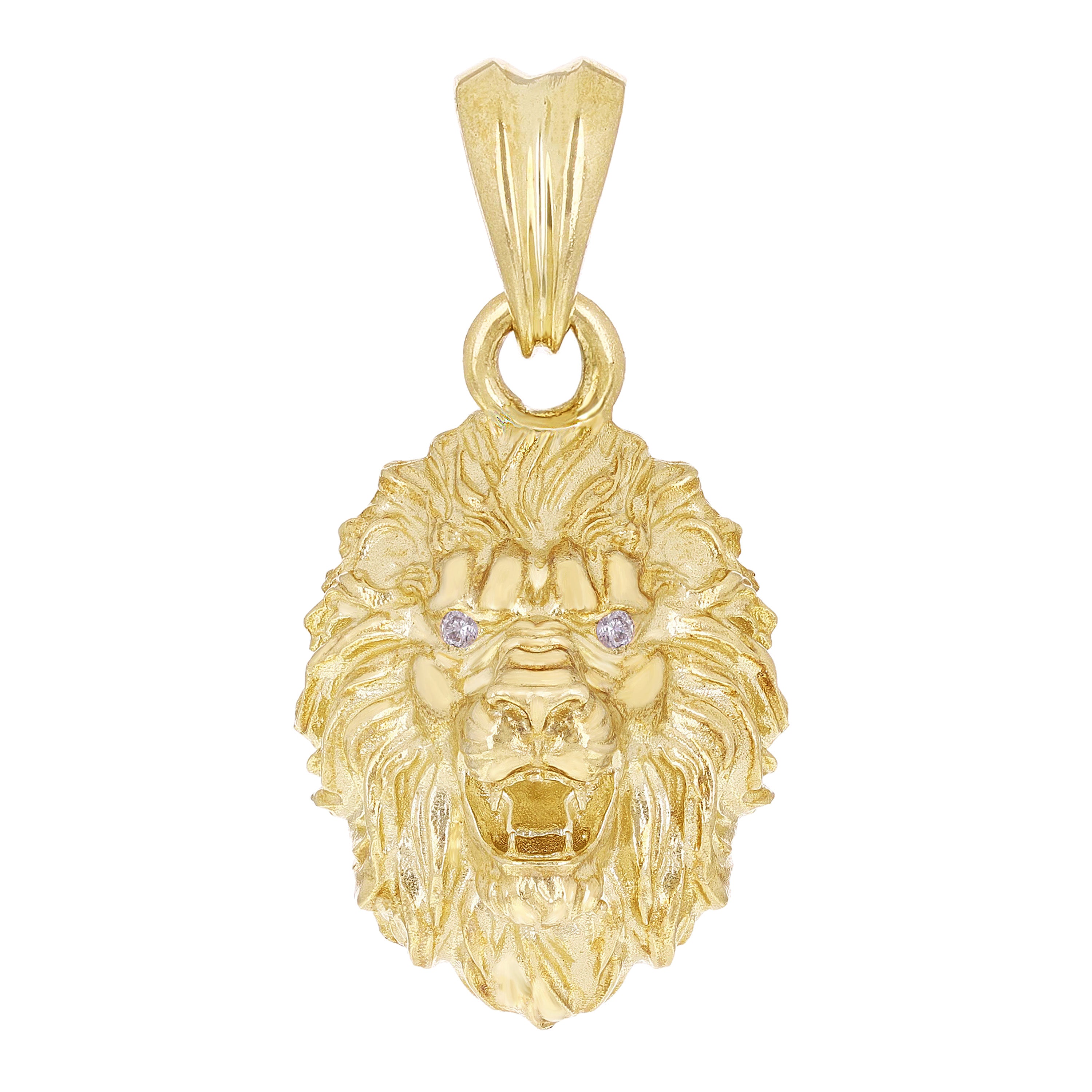 14k Yellow Gold 3D Lion Head Charm Pendant 1.1" with Diamond Eyes 4 grams - Small 4 grams